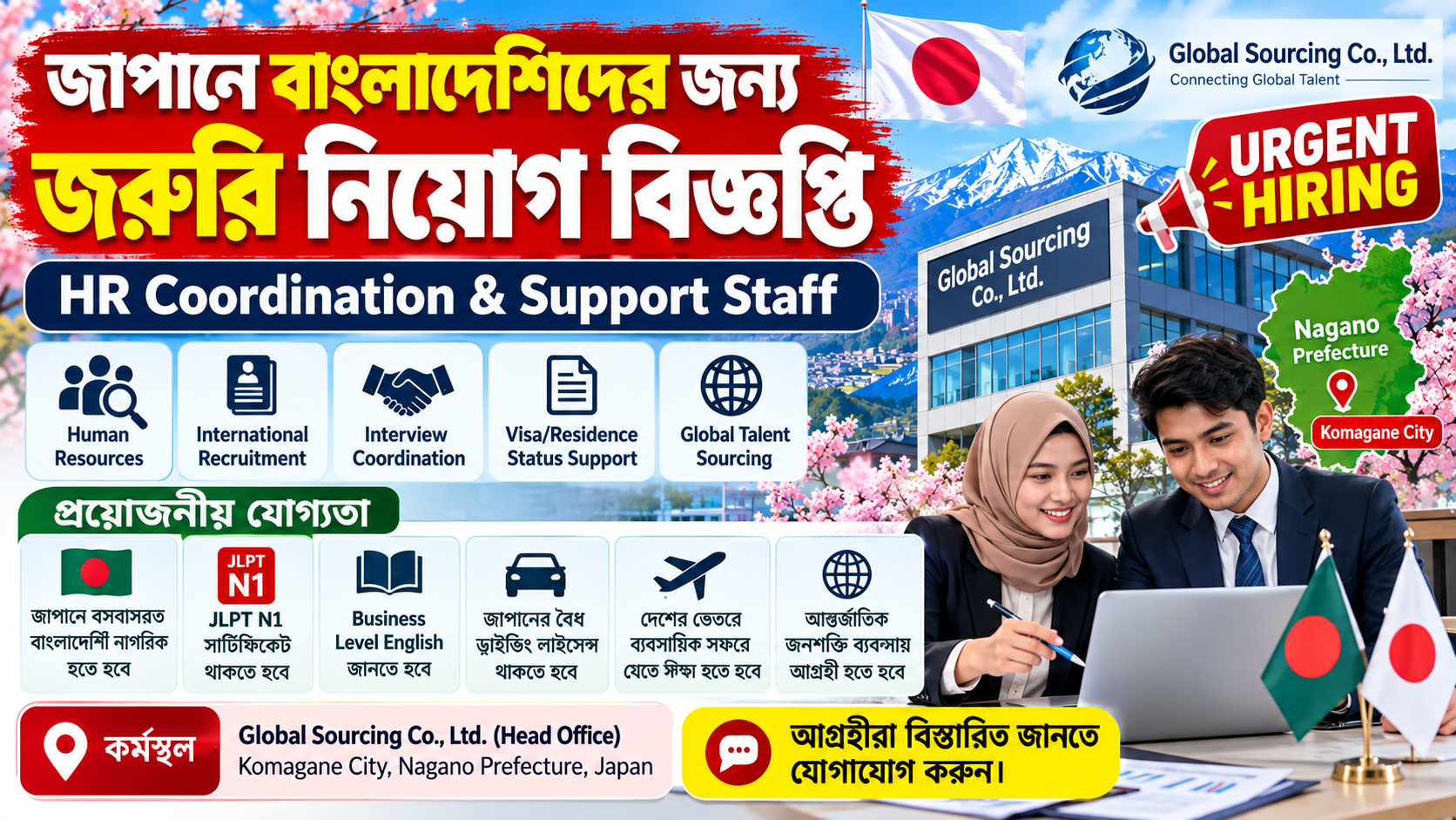 জাপানে বাংলাদেশিদের জন্য জরুরি চাকরি | HR Coordination & Support Staff | Nagano